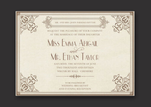 Vintage letterpress effet personnalisé shabby chic invitations de mariage 