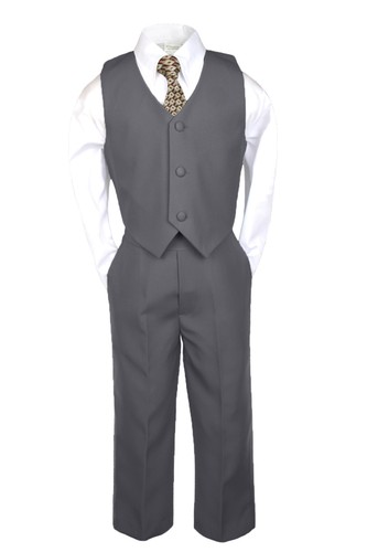 Baby Toddler Boy Kid Dark Gray Wedding Formal Party Tuxedo Suit Dot Necktie S-20