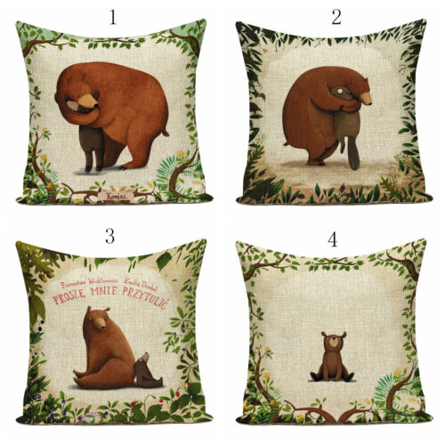 Bear and Toy Pattern Printing Linen Cushion Cover Throw Pillow Cover Home Decor 