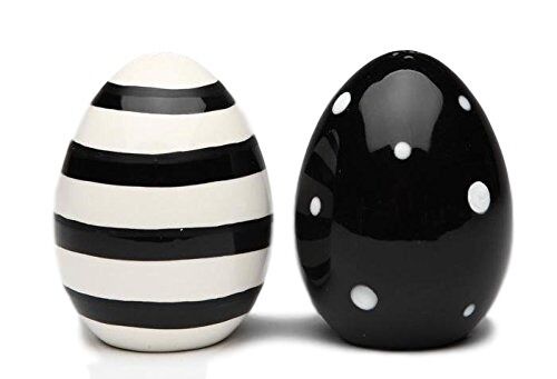 Black and White Polka Dot and Striped Eggs Salt and Pepper 2.75 Inch