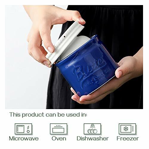 Porcelain Butter Dish With Lid,Ceramics Keeper Crock With Water Line Dark Blue