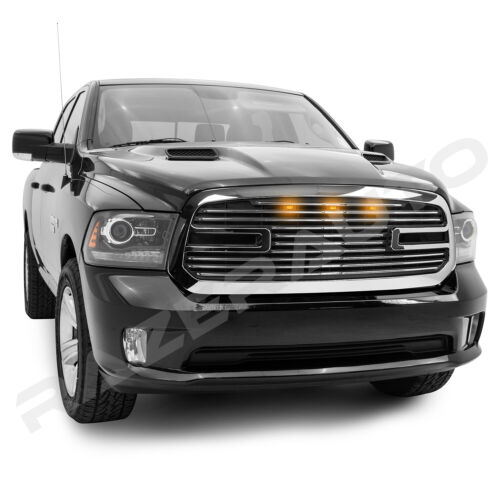 Big Horn 2+3x Amber LED Chrome Replacement Grille+Shell for 13-18 Dodge RAM 1500