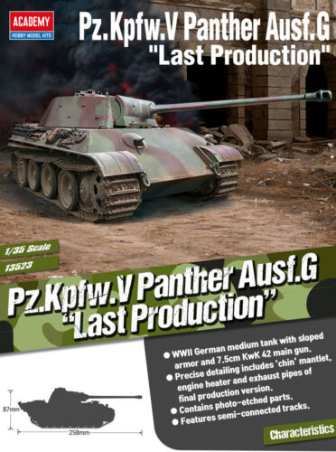 1//35 Scale Pz.kpfw.V Panther Ausf.G Last Production #13523 ACADEMY