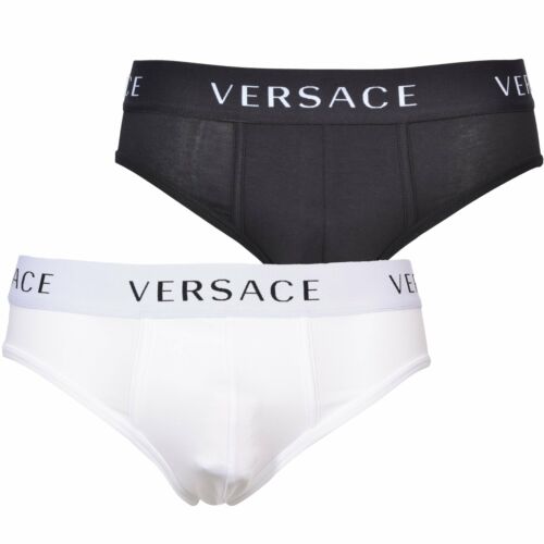 Black//White Versace 2-Pack Classic Logo Low-Rise Men/'s Briefs