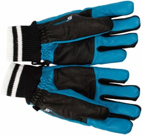 $150 Leki Progressive Iridium Trigger S ALL Leather Ski Gloves Womens Blue Black 