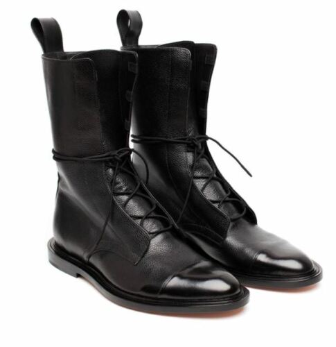 Men black leather rider boots Handmade Mens Black leather High ankle boots 