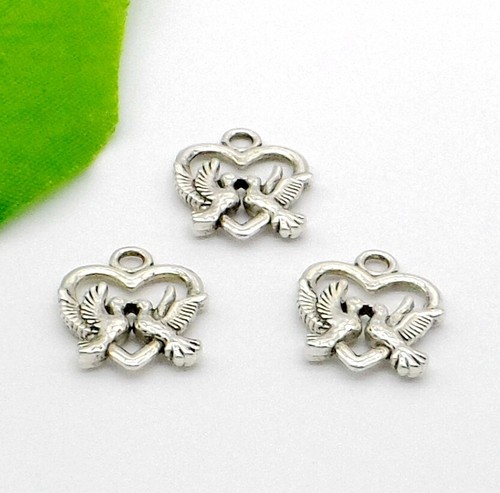Free 50PCS Tibetan Silver Heart Bird Charms Pendant For Jewelry Making 19x15mm