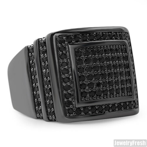Mens CZ Rectangular Iced Out Ring Black Finish 