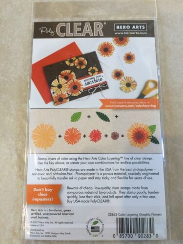 Hero Arts Color Layering Graphic Flowers Clear Acrylic Stamp Set CL862 NEW 