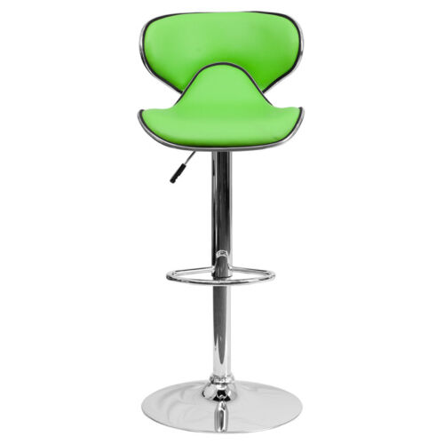 Contemporary Mid-Back Green Vinyl Adjustable Height Bar Stool with Chrome Base