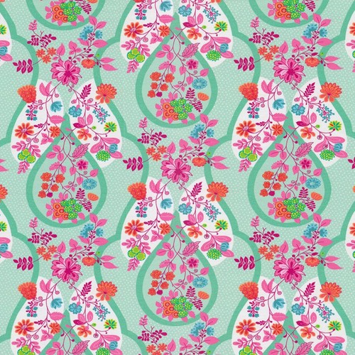 p00mw0971 ♥ Jersey FLORA Blumen Türkis Mint ♥ Stoff Baumwolle 50x160