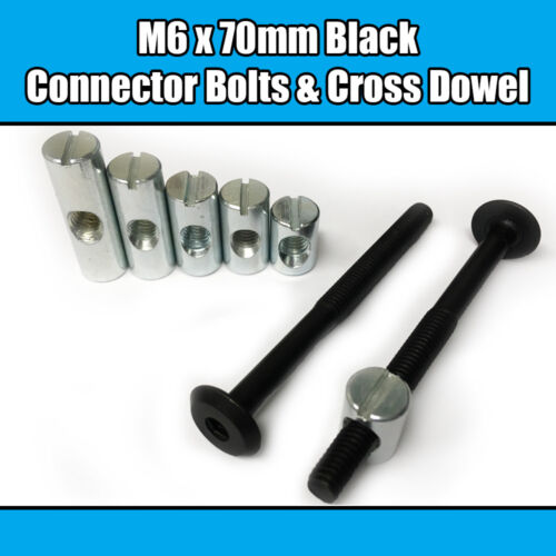 M6 x 70mm Black Furniture Connector Bolts & Cross Dowel Barrel Nuts Fixing Unit