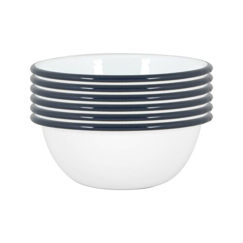 6x White Enamel Bowls Steel Outdoor Camping Dinnerware Tableware 16cm Navy 