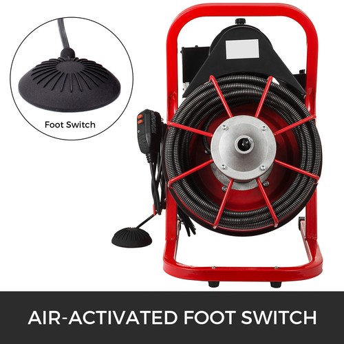 50/' x 3//8/" Drain Cleaner Machine 250W W//foot switch Plumbing Machine Sewer Snake