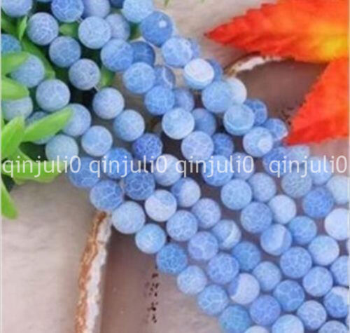 Blue 8//10mm Dream Fire Dragon Veins Agate Round Gemstone Loose Beads Strand 15/"
