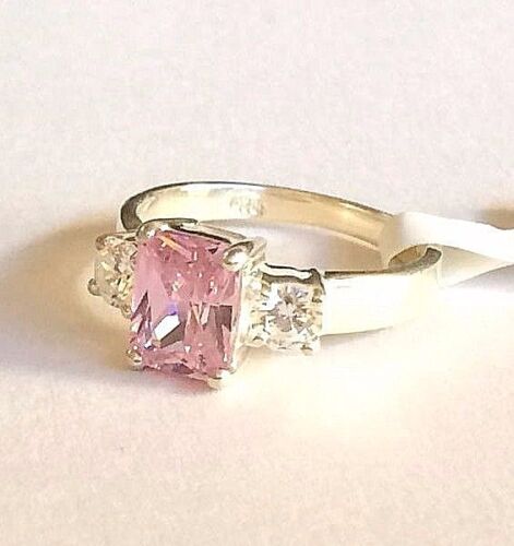 Details about  / Sterling Silver Cocktail Ring Size 5 6 10 Pink Cubic Zirconia Triplet Style 925