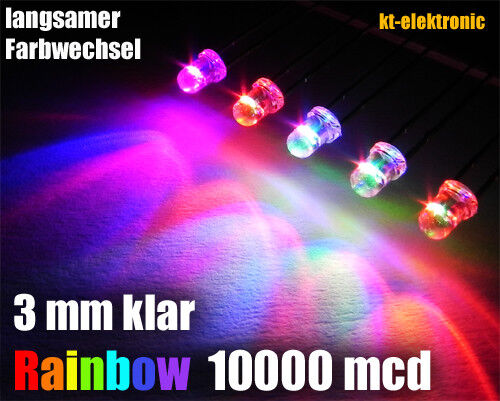 25 Stück LED 3mm RGB LED mit langsamem Farbwechsel 30s Auto Regenbogen 