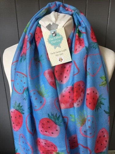 FRAGOLA Gigante Rosso Blu Estate Sciarpa FRAGOLE Confezione Regalo Amico Sorella Mamma