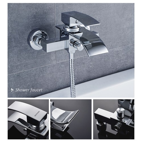 Aufputz Wasserfall Badwanne Wannenarmatur mit Handbrause Wasserhahn Waschtisch