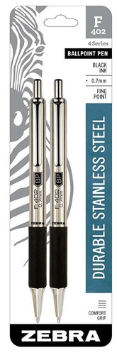 Fine Poin Zebra Pen 29212 Zebra F-402 Ballpoint Stainless Steel Retractable Pen