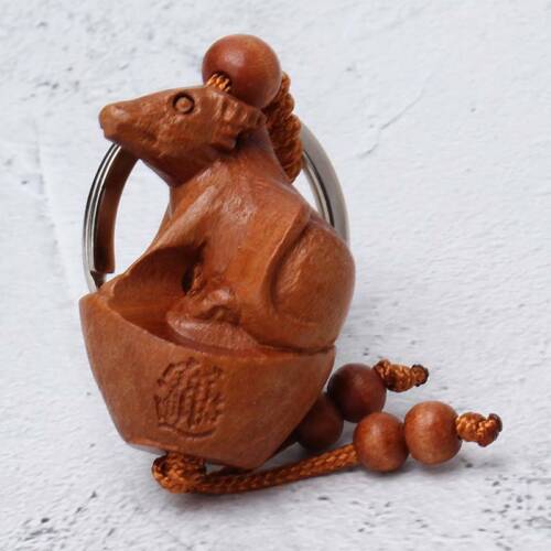 Wood Key Ring Carving Twelve Zodiac Animal Statue Key Chain Pendant Keyfob D 