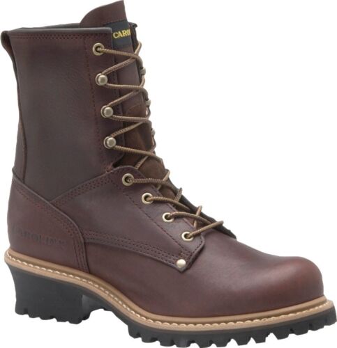 Men's Carolina 1821 8" Logger Safety Steel Toe Work Boot Brown Leather EE Wide 