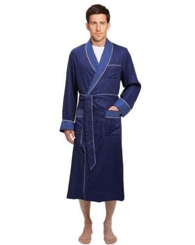 Mens Long Silk Satin Robe - Fully lined Heavy Weight - NAVY
