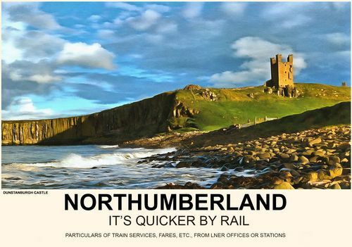 Vintage Style Railway Poster Dunstanburgh Castle Northumberland A4//A3//A2 Print