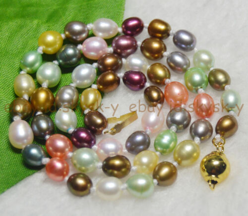 Natural Pearl 6-7mm Multicolored Genuine Freshwater cultured Pearl Necklaces 18”