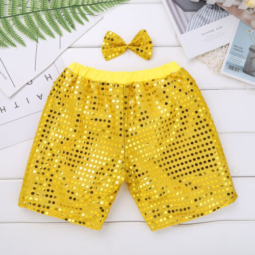 Kids Girls Boys Sequin Street Dance Shorts Hip-hop Jazz Pants Sets Stage Costume