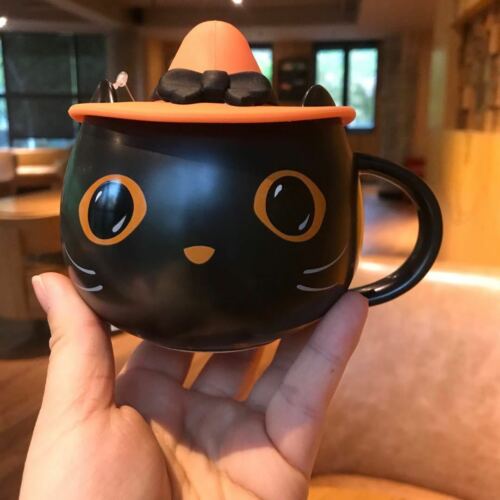 2021 New Starbucks Halloween Cat Mug Pumpkin Cup W//Cap Lid Black Coffee Mug Gift