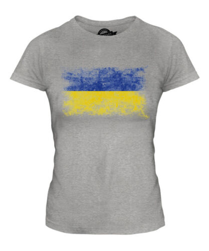 UKRAINE DISTRESSED FLAG LADIES T-SHIRT TOP UKRAINA FOOTBALL UKRAINIAN GIFT SHIRT 
