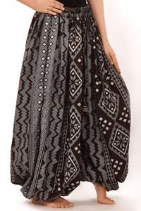Tribal Belly dance Bloomers Assuit Print Harem Pants Brown Full Polyester