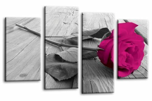 Ciruela Floral Rosa Pared Arte Rosa Flores De Lona Gris Blanco panel de separación de la imagen