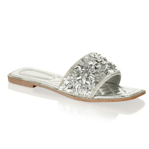 Details about   Womens Ladies Diamante Sliders Square Toe Bling Slides Summer Sandals Size 