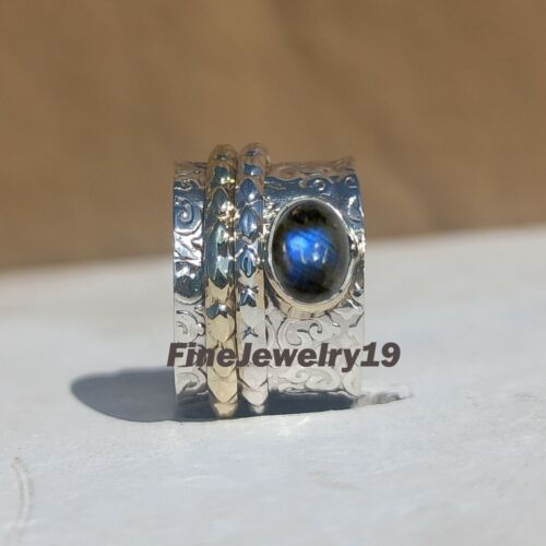 QS281 Labradorite Ring 925 Sterling Silver Spinner Ring Meditation Ring Jewelry