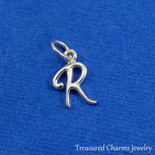 925 Sterling Silver Letter R Charm Initial Script Cursive R Alphabet Charm NEW