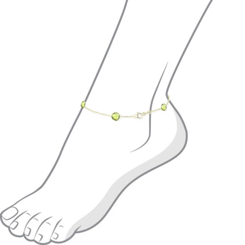 14K Yellow Gold Anklet Bracelet With 6mm Round Peridot Gemstones 9 Inches