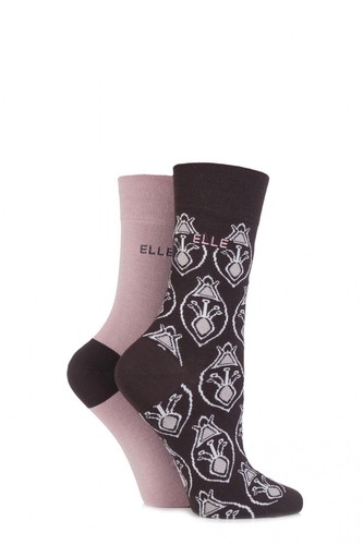 Ladies 2 Pair Elle Bamboo Patterned and Plain Socks