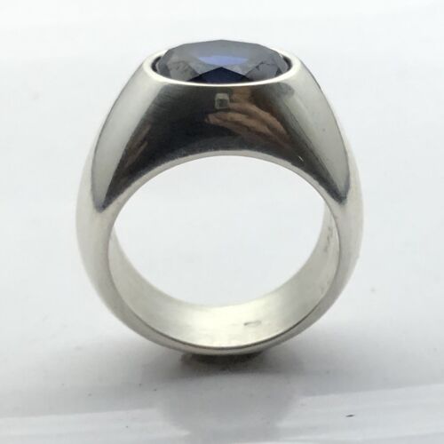 MJG STERLING SILVER MEN/'S RING 12 X 10mm  FACETED LAB BLUE SAPPHIRE SZ 9 3//4