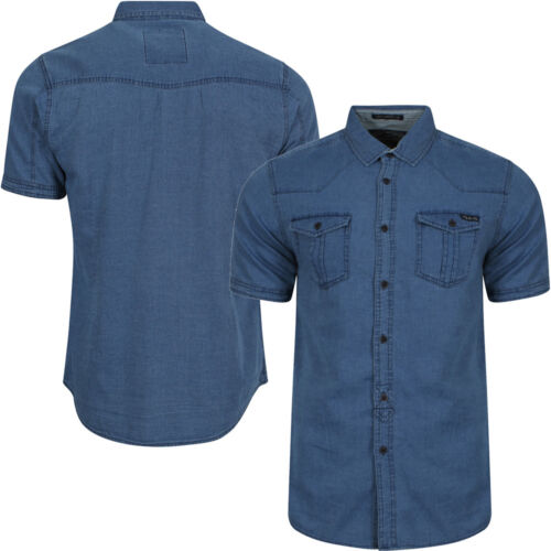 New Mens Tokyo Laundry Lockridge Short Sleeve Button Denim Shirt Top Size S-XXL