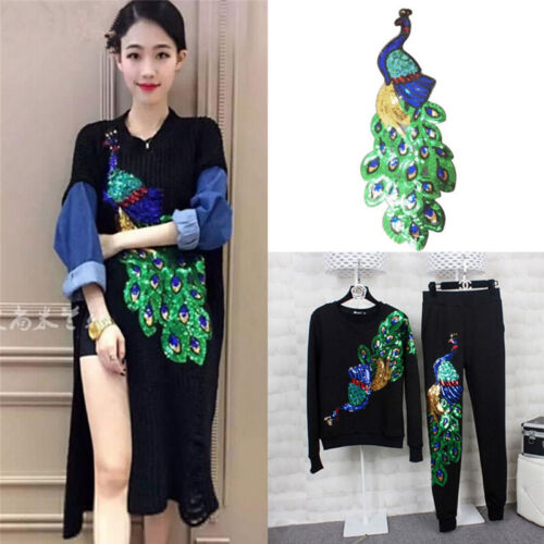 Women Sequin Peacock Embroidery Applique Patch Sew On Clothes Accessory DiUTGA 