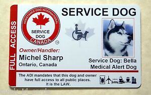 CANADA ADI LAWS SERVICE DOG / PET ID CARD BADGE ID FOR SERVICE ANIMAL
