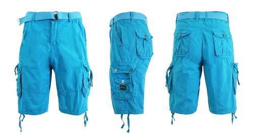 Mens Flat Front Cargo Shorts Lounge Casual Pockets Belt Comfortable Sizes 30-48