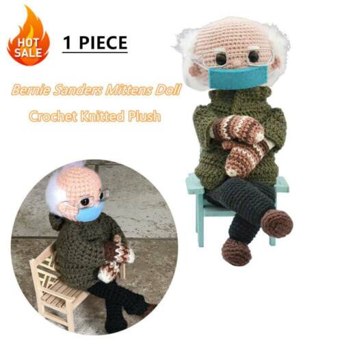 Bernie Sanders Mittens Doll Crochet Knitted Plush Toy Stuffed Figure Doll Gift 
