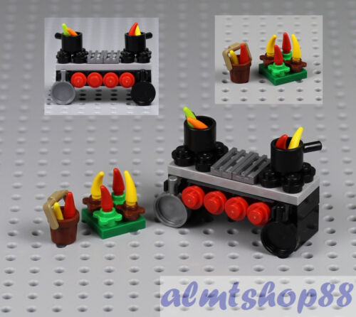Cooking Stove w/ Pots Pans Carrots Zucchini Peppers Kitchen Vegetable LEGO 