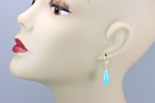 Light Blue Chalcedony Earrings Faceted Briolette Drops 14k Gold Sterling Silver 