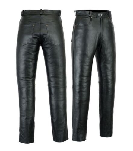 Mens Leather Jeans Pants trouser Premium Quality Cow Plain Leather Black