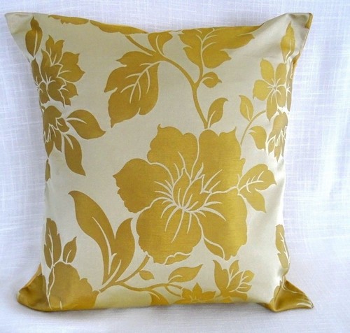LUXE élégant or Jaune Floral Housses De Coussin Qualité Tissu 40 cm 16/" BN