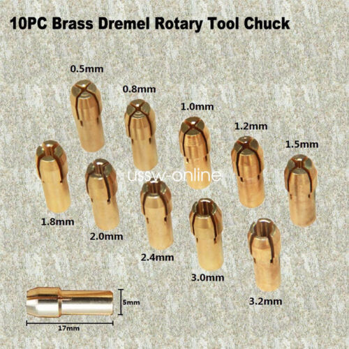 Pour Dremel outil 0.5-3.2mm Mini perceuse Laiton Collet Chuck 4.8 mm Tige 10PC